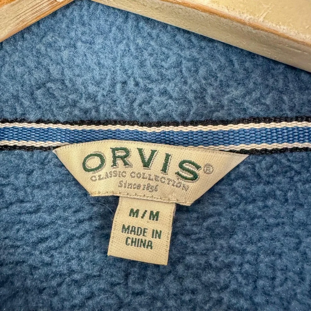 Orvis Fleece Jacket Mens Medium Blue Full Zip Sherpa‎ Pile Pockets Outdoor Logo